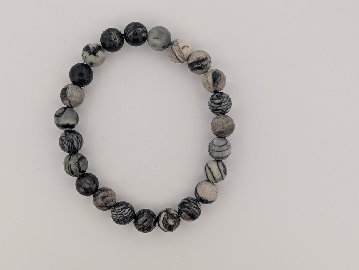 Black Network Stone Bracelet – 8mm Matte Beads - Legacy Crystals and Minerals