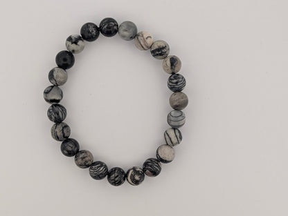 Black Network Stone Bracelet – 8mm Matte Beads - Legacy Crystals and Minerals