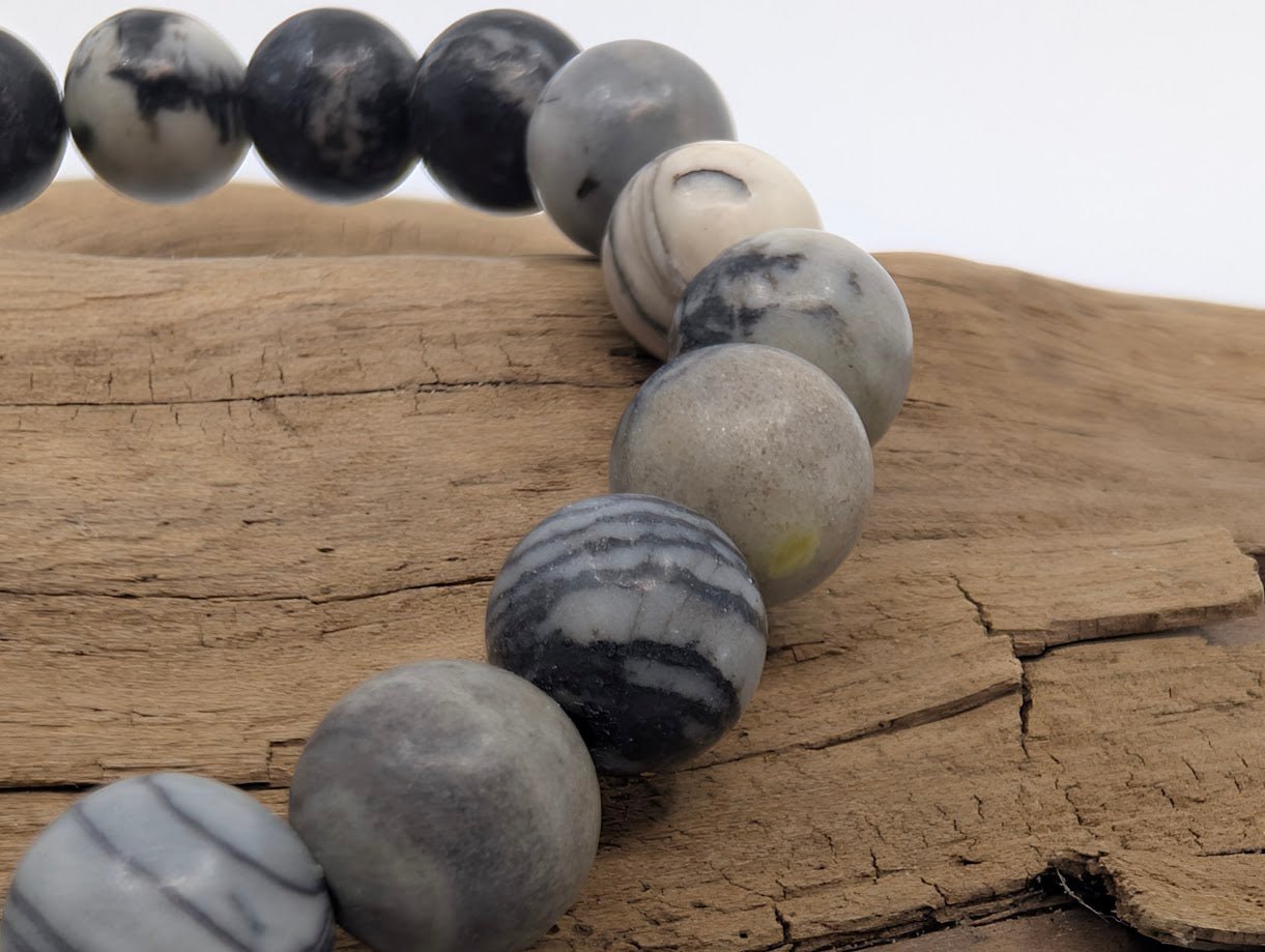 Black Network Stone Bracelet – 8mm Matte Beads - Legacy Crystals and Minerals