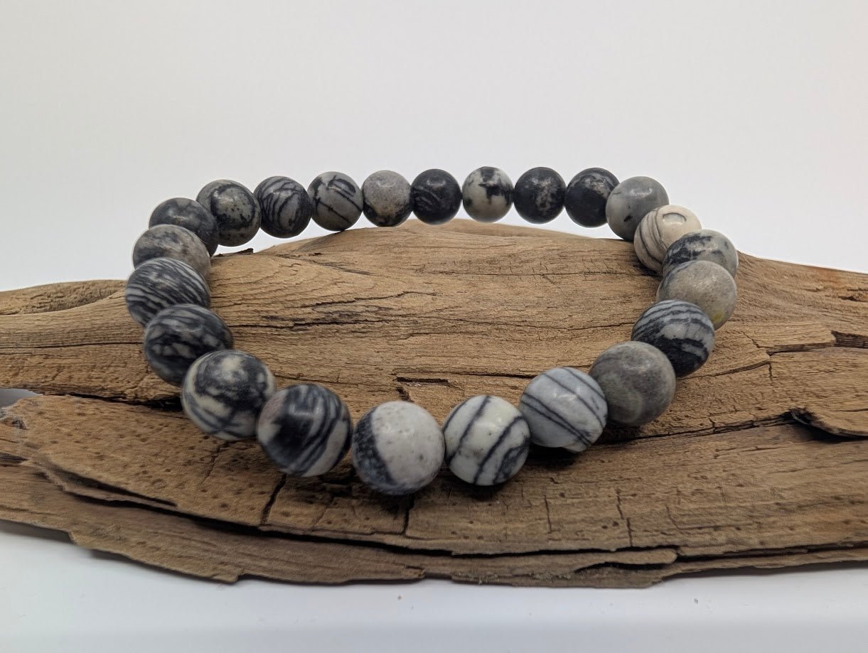 Black Network Stone Bracelet – 8mm Matte Beads - Legacy Crystals and Minerals