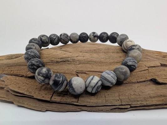 Black Network Stone Bracelet – 8mm Matte Beads - Legacy Crystals and Minerals