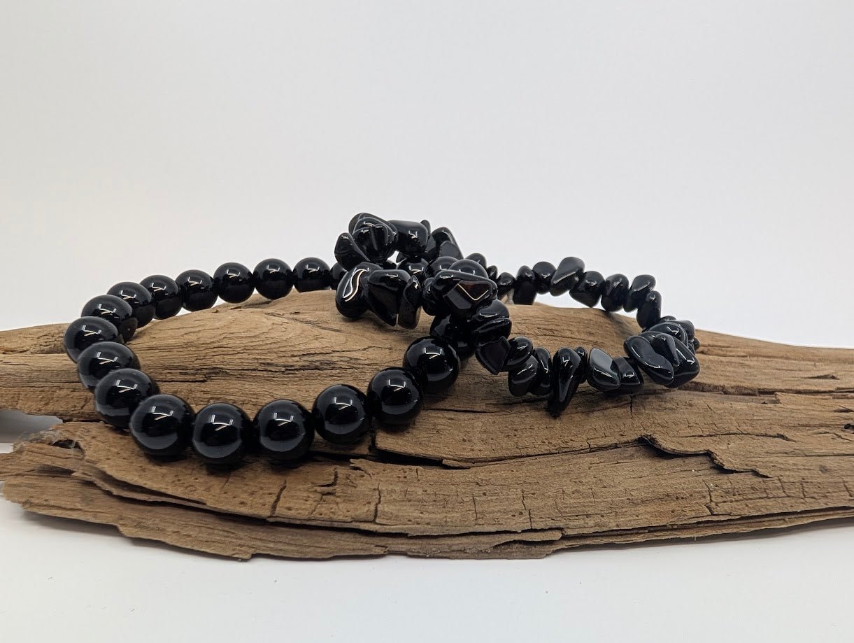 Black Obsidian Bracelet – Chip & 8mm Beads - Legacy Crystals and Minerals
