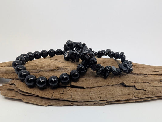 Black Obsidian Bracelet – Chip & 8mm Beads - Legacy Crystals and Minerals