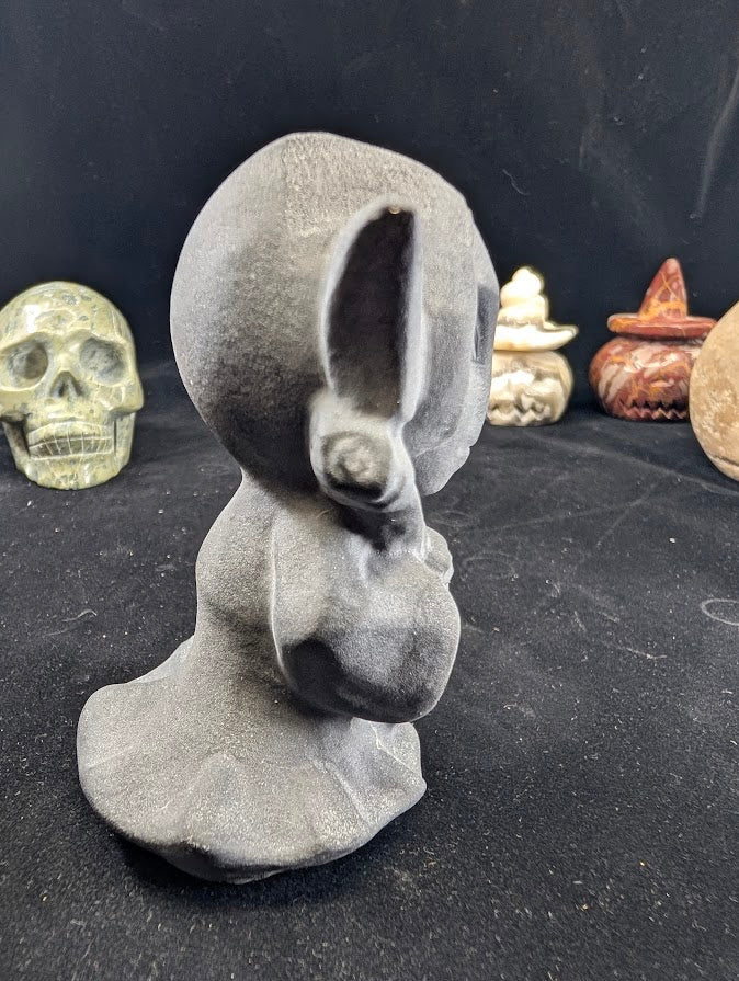 Black Obsidian Death carving with face variant - side profile