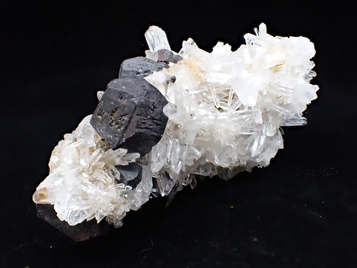 Black Pyrite and Quartz Cluster – Fengjiashan Mine, China (301g) - Legacy Crystals and Minerals
