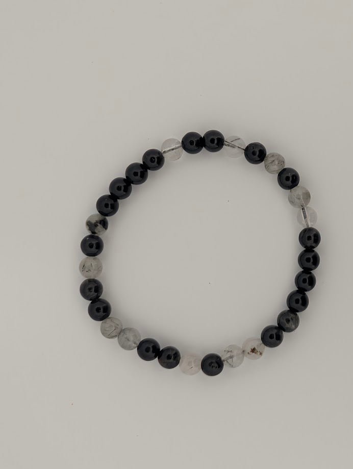 Black Rutile Quartz Bracelet – 6mm Polished Beads - Legacy Crystals and Minerals