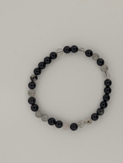 Black Rutile Quartz Bracelet – 6mm Polished Beads - Legacy Crystals and Minerals