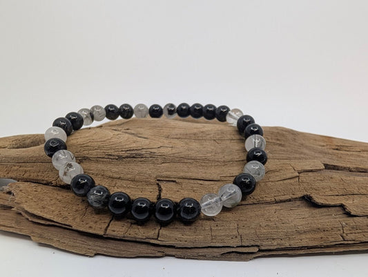 Black Rutile Quartz Bracelet – 6mm Polished Beads - Legacy Crystals and Minerals
