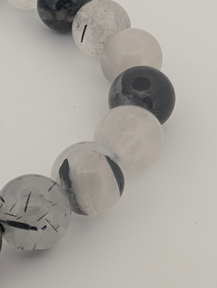 Black Rutile Quartz / Tourmalinated Quartz Bracelets – Chip & 8mm Beads - Legacy Crystals and Minerals