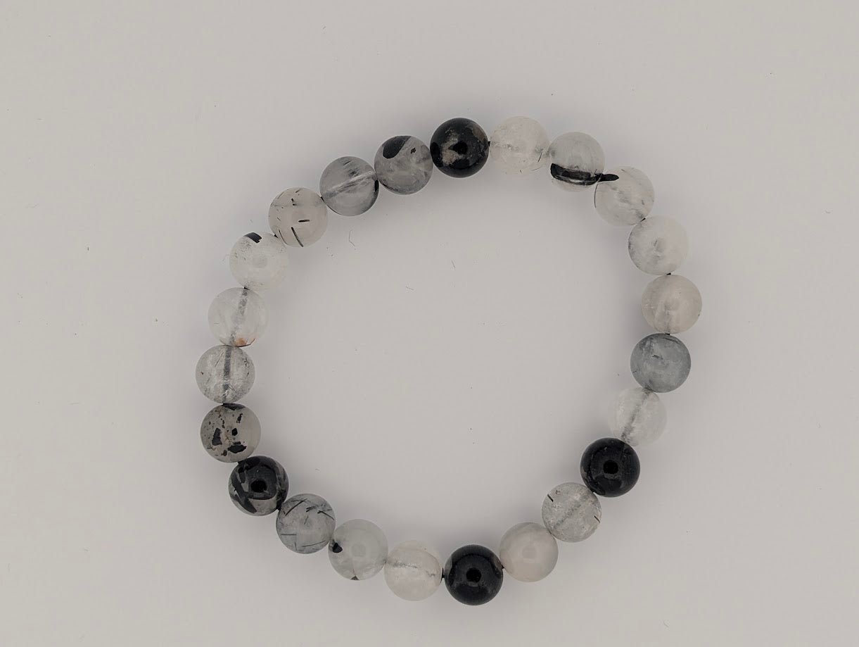 Black Rutile Quartz / Tourmalinated Quartz Bracelets – Chip & 8mm Beads - Legacy Crystals and Minerals