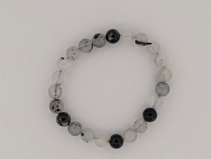 Black Rutile Quartz / Tourmalinated Quartz Bracelets – Chip & 8mm Beads - Legacy Crystals and Minerals