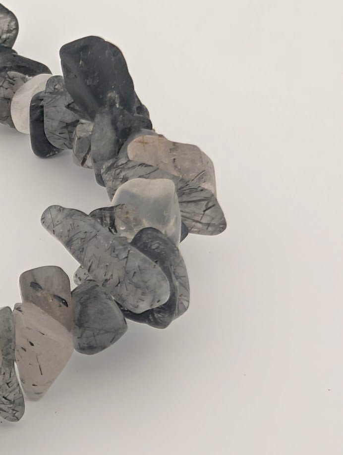 Black Rutile Quartz / Tourmalinated Quartz Bracelets – Chip & 8mm Beads - Legacy Crystals and Minerals