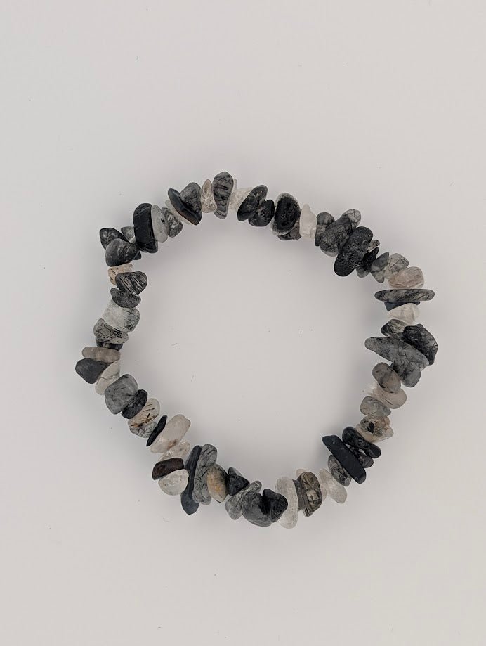 Black Rutile Quartz / Tourmalinated Quartz Bracelets – Chip & 8mm Beads - Legacy Crystals and Minerals