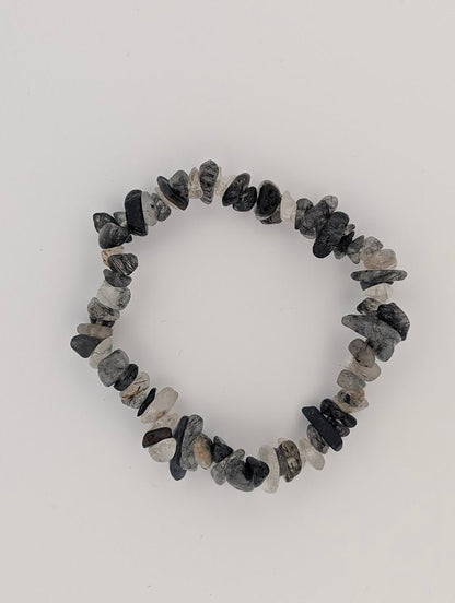 Black Rutile Quartz / Tourmalinated Quartz Bracelets – Chip & 8mm Beads - Legacy Crystals and Minerals