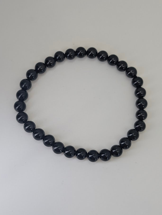 6mm Black Tourmaline bracelet with fine polish and uniform round beads