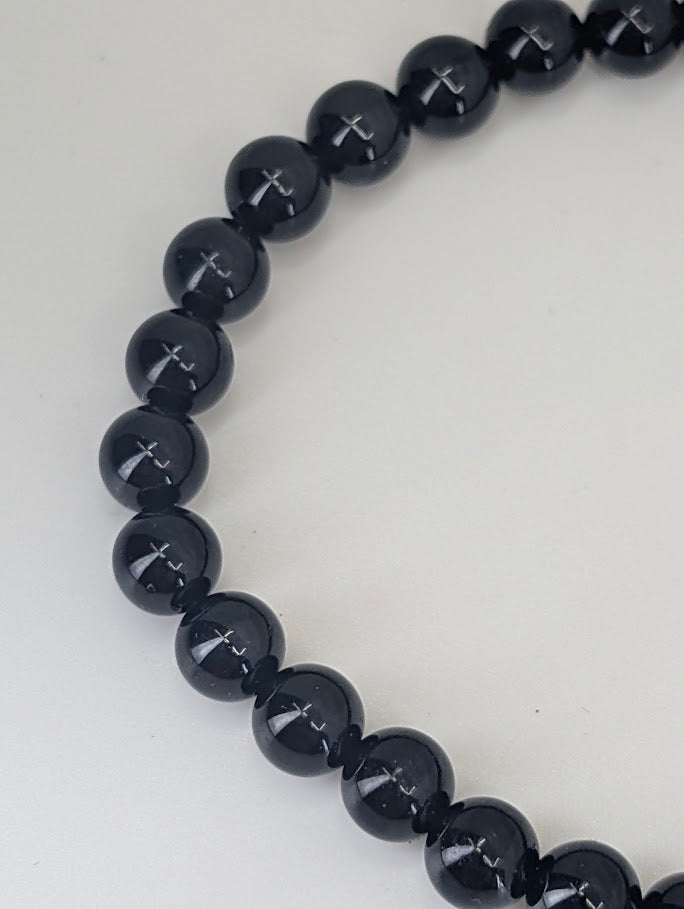 High quality natural Black Tourmaline stretch bracelet in polished finish