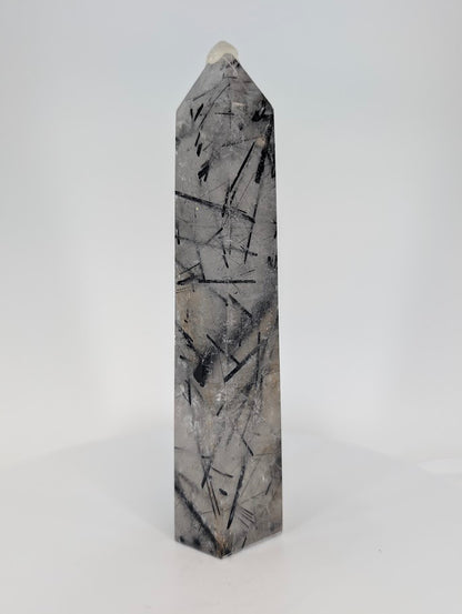 Black Tourmaline in Quartz tower from Brazil – front view