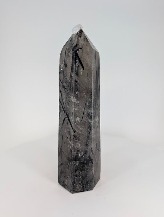 Polished Brazilian tourmalinated quartz – side profile