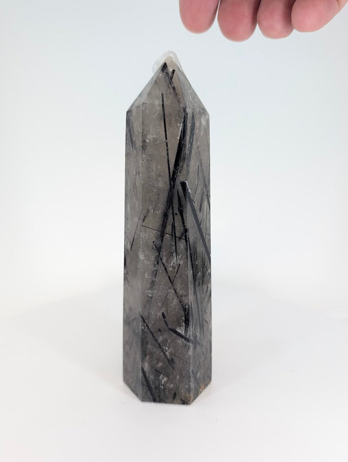 Black Tourmaline in Quartz tower showing needle inclusions