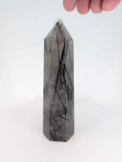 Black Tourmaline in Quartz tower showing needle inclusions