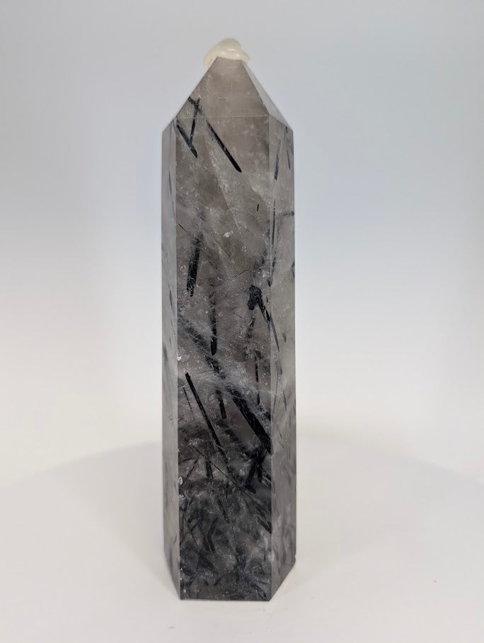 Black Tourmaline in Quartz tower from Brazil – front view