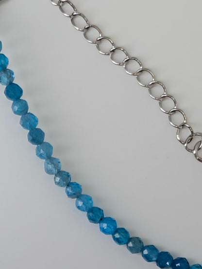 3 mm faceted Blue Apatite bracelet with clasp, bright ocean-blue color