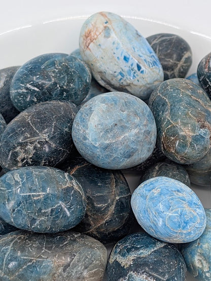 Close-up of Blue Apatite showing fibrous structure and color zoning