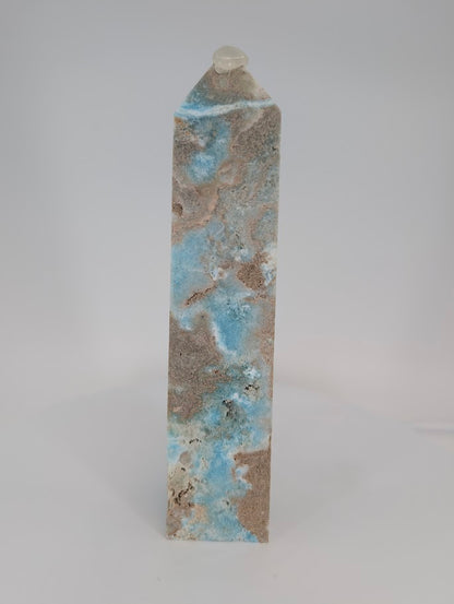 Blue Aragonite tower – full front view, 17.5 cm tall