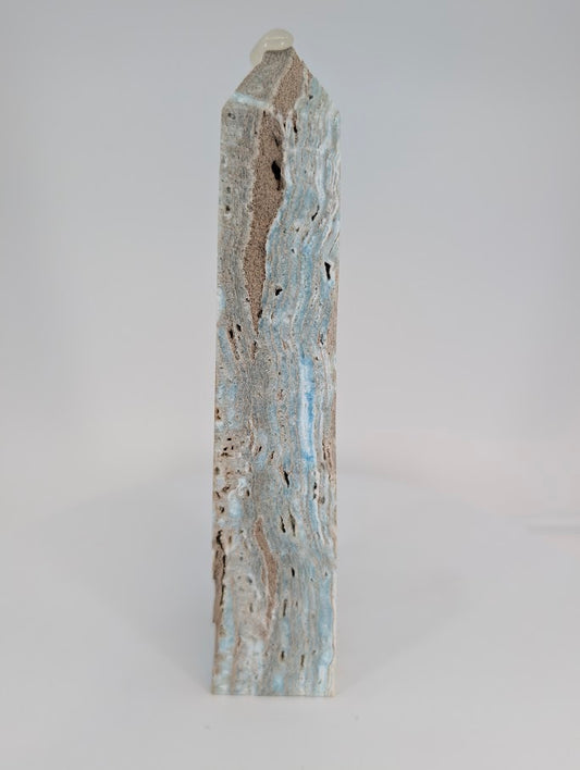 Blue Aragonite tower – side profile with banded structure
