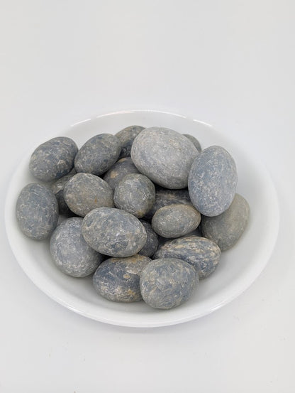 Blue Calcite tumbled stones A grade in bowl