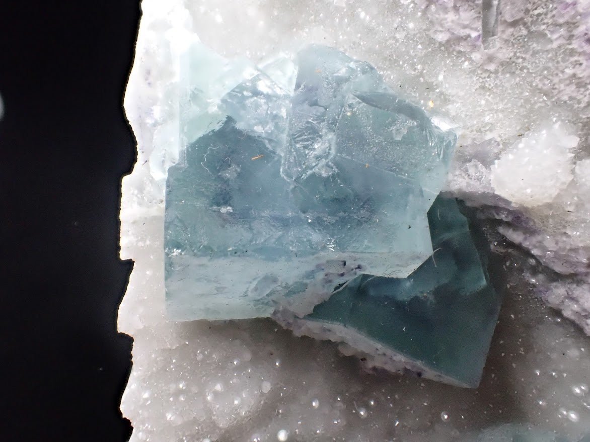 Blue Jelly Fluorite with Phantom on Druzy Quartz – YGX, China - Legacy Crystals and Minerals