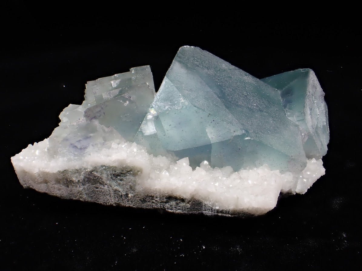Blue Jelly Fluorite with Phantom Zoning on Quartz – Yaogangxian Mine, China - Legacy Crystals and Minerals