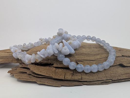 Blue Lace Agate Bracelet – Chip & 6mm Beads - Legacy Crystals and Minerals