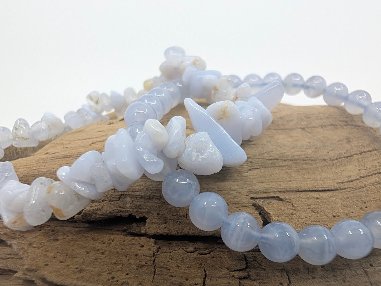 Blue Lace Agate Bracelet – Chip & 6mm Beads - Legacy Crystals and Minerals