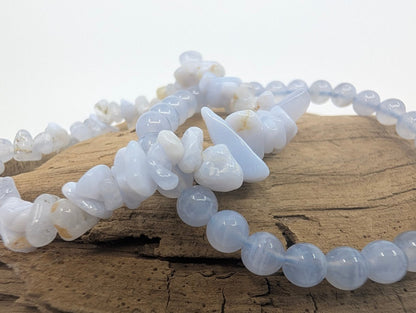 Blue Lace Agate Bracelet – Chip & 6mm Beads - Legacy Crystals and Minerals