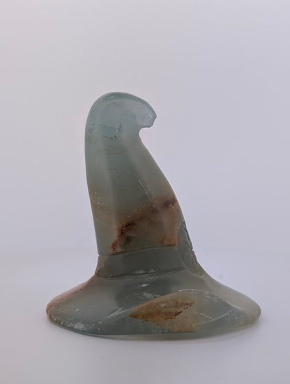 Blue onyx witch hat carving – side profile