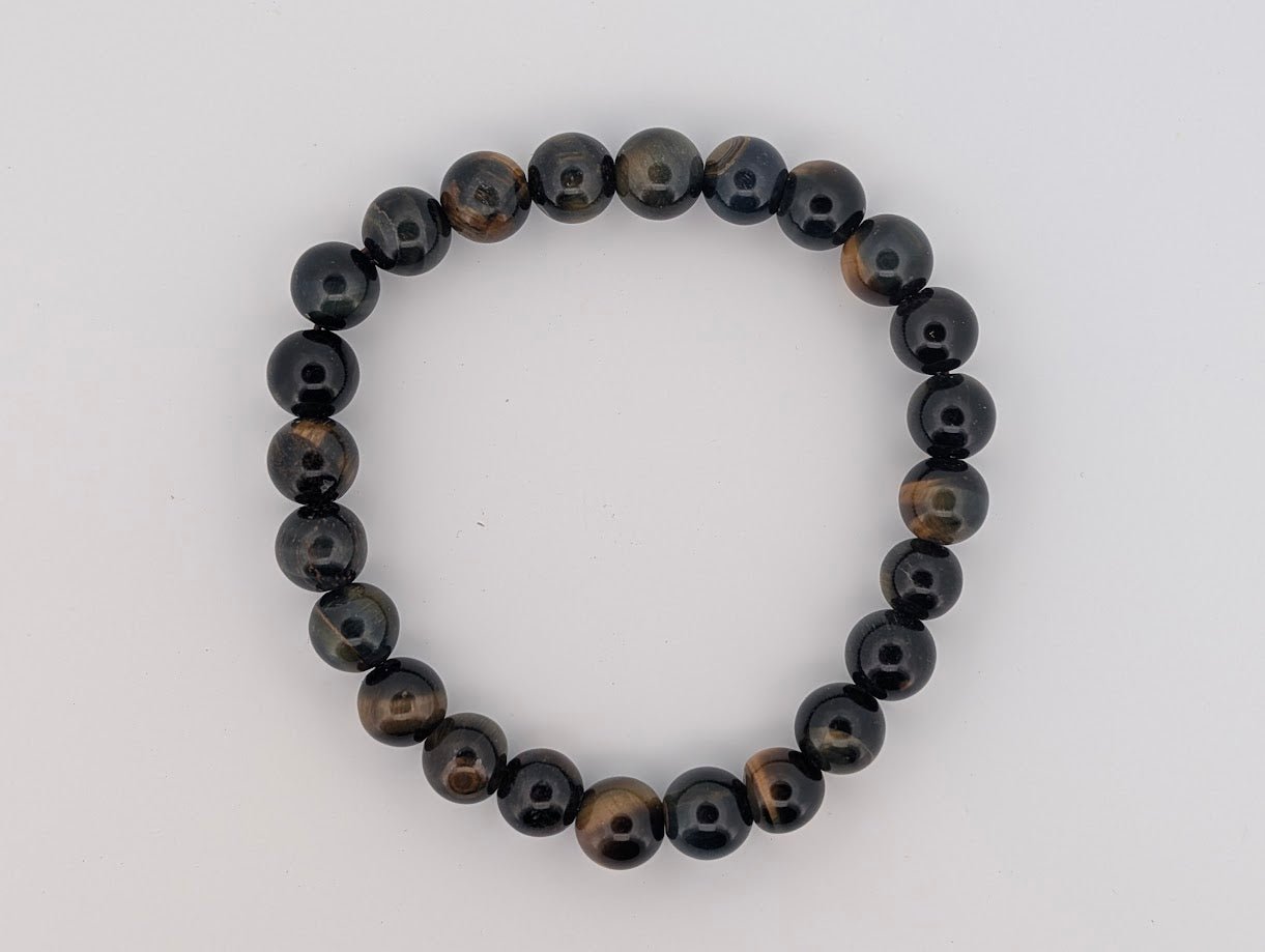 Blue Tiger Eye Bracelet – 8mm Round Bead - Legacy Crystals and Minerals