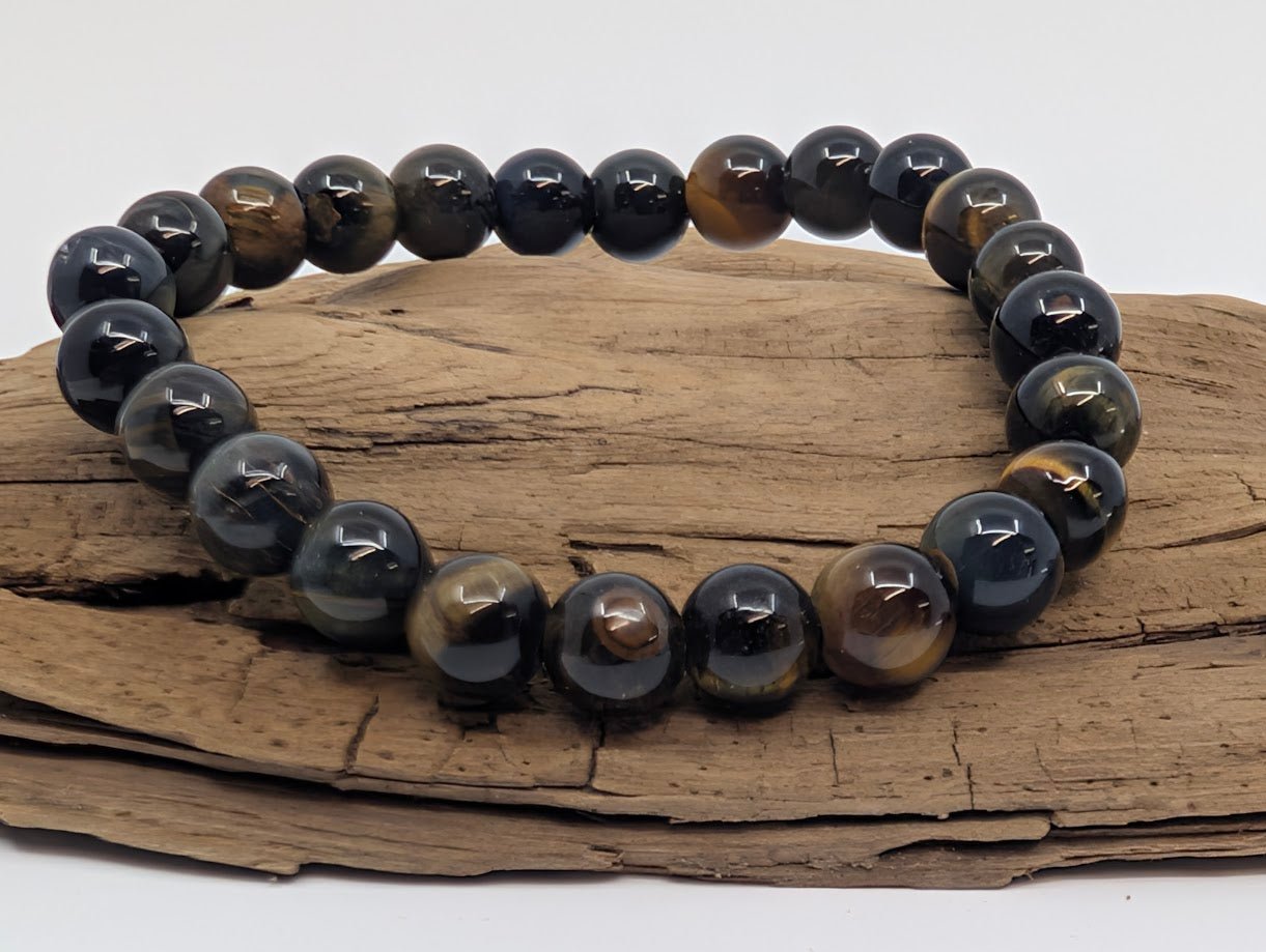 Blue Tiger Eye Bracelet – 8mm Round Bead - Legacy Crystals and Minerals