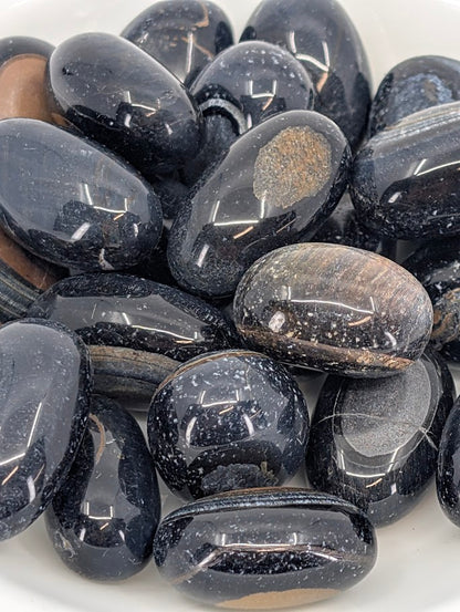 Close-up of Blue Tiger Eye showing fibrous chatoyancy