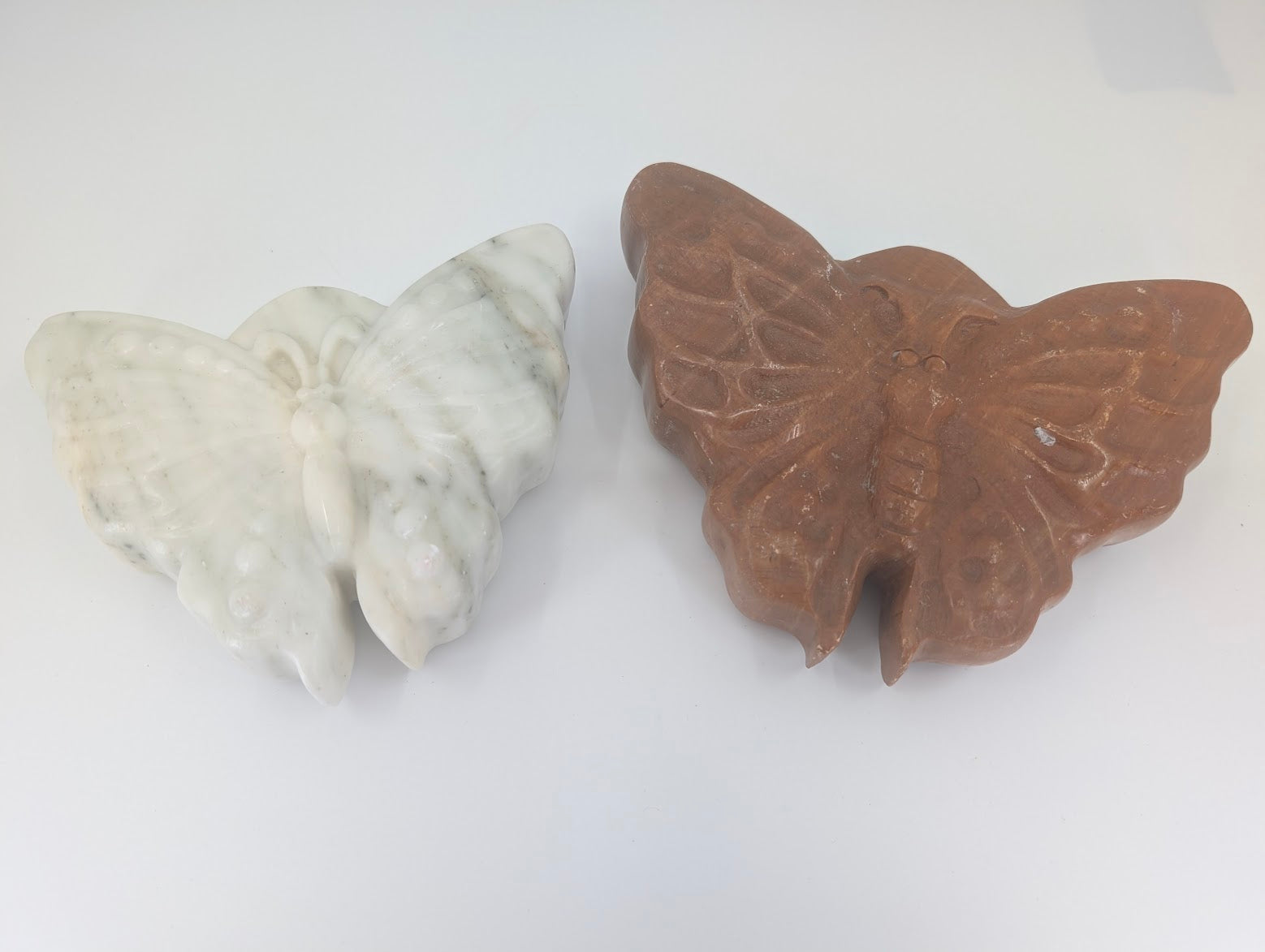 Group photo of Red Jasper and White Jade butterfly carvings