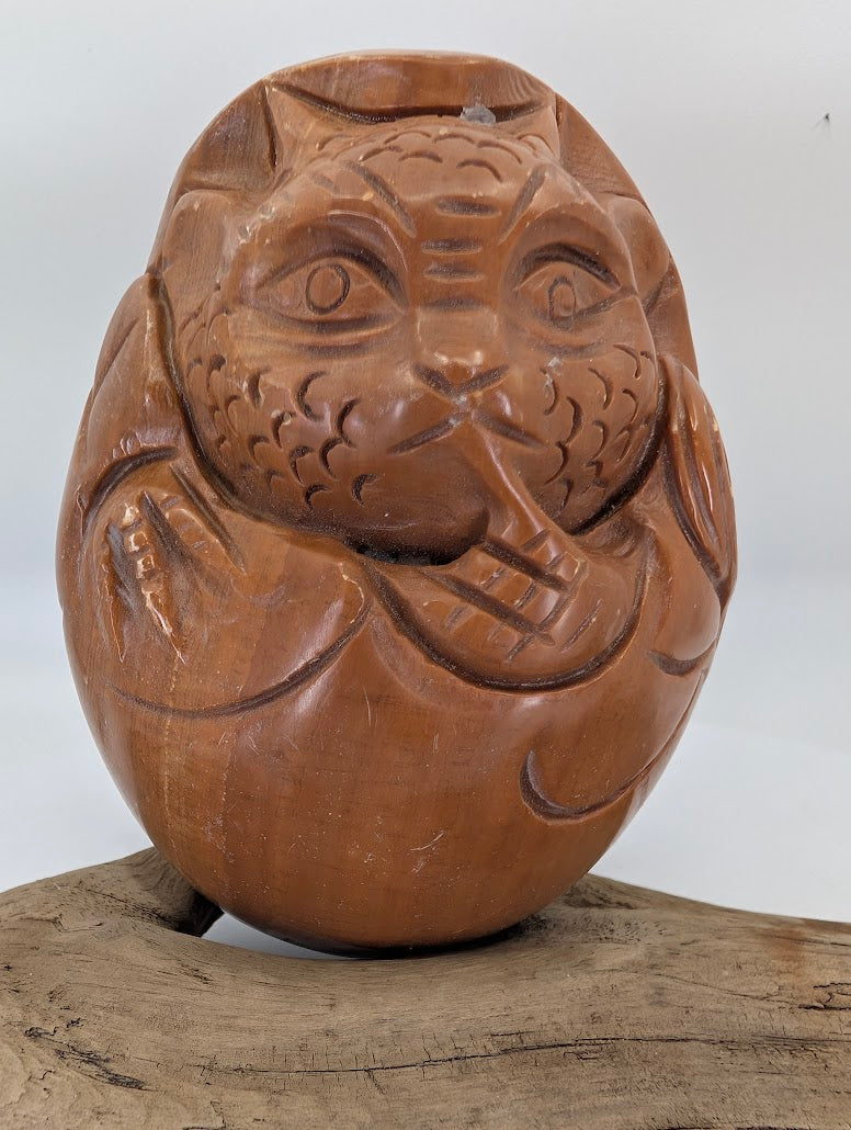 Frontal view of the Caramel Shoushan Soapstone Dragon highlighting the warm honey-toned facial features.