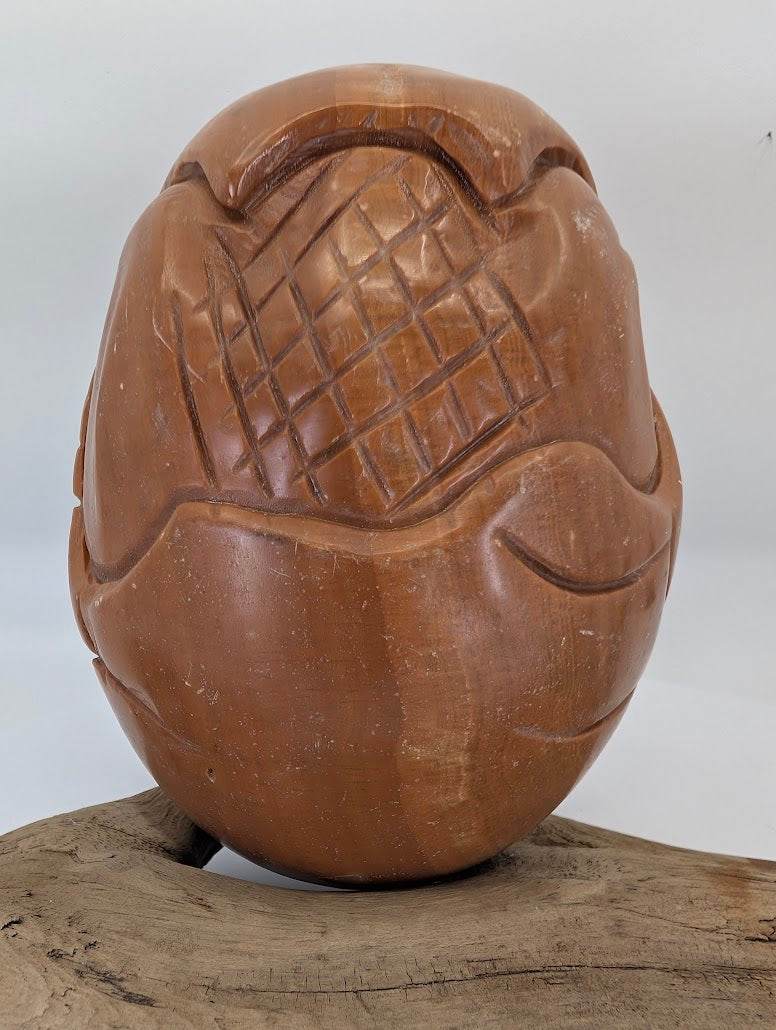 Rear profile of the Caramel Shoushan Dragon showing the smooth, hand-carved curves of the coiling guardian.