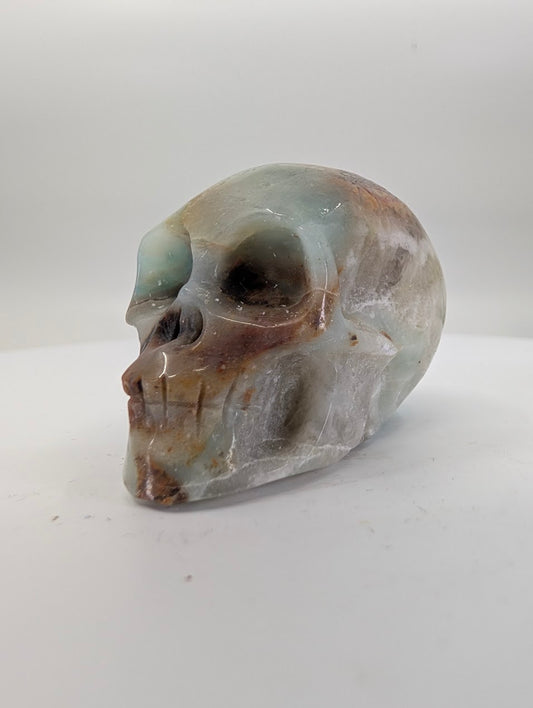 Caribbean Calcite crystal skull carving – 41mm hand-carved natural stone – Legacy Crystals and Minerals