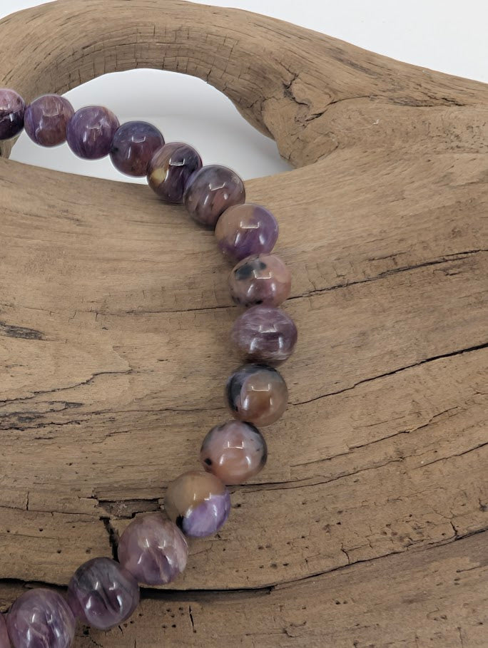 Closeup of 6mm charoite bracelet