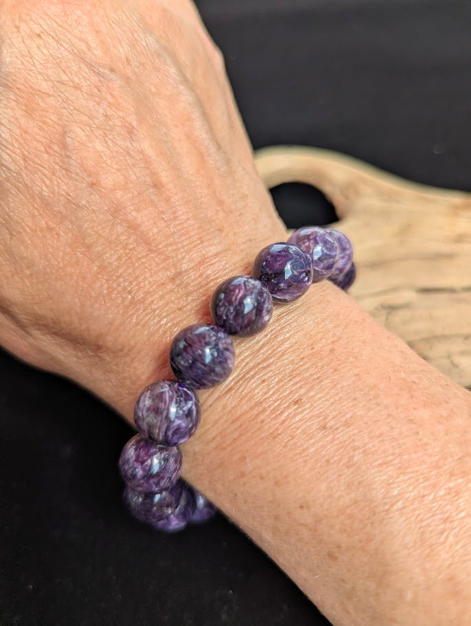 12mm AAA Charoite beaded bracelet