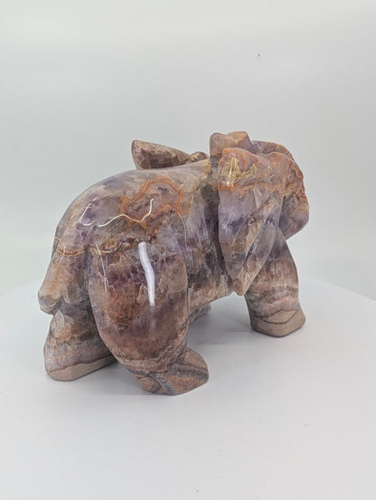 Chevron Amethyst and quartz elephant carving, right side view