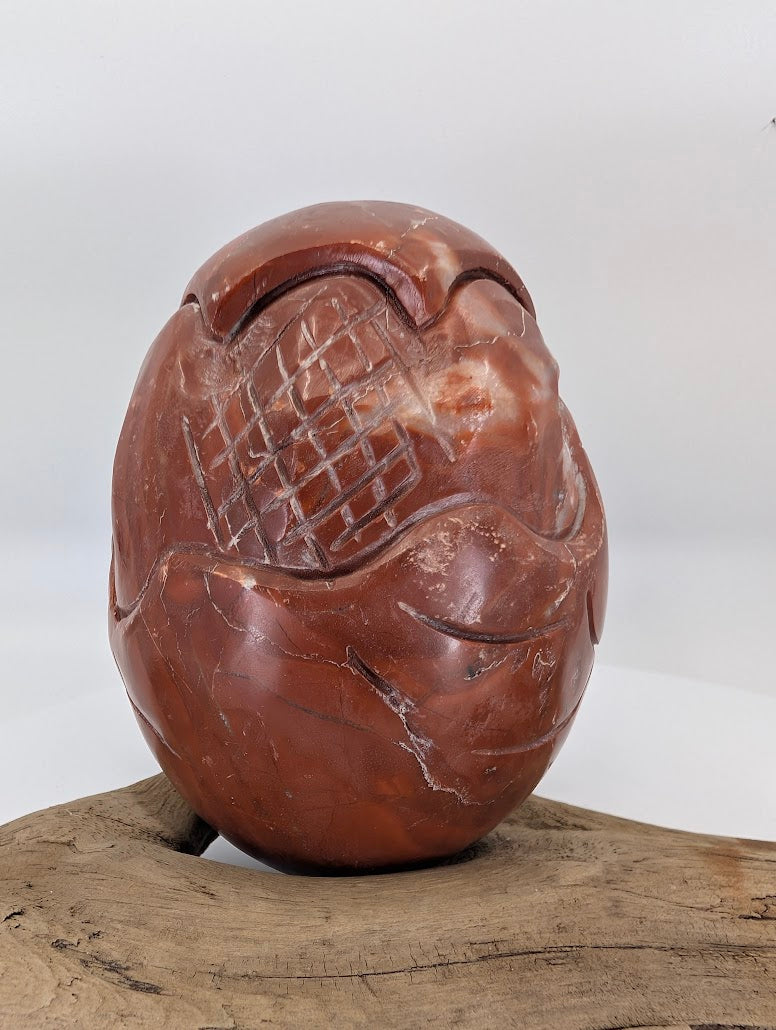 Rear view of the Chicken-blood Dragon specimen showing dense red cinnabar saturation in the matrix.