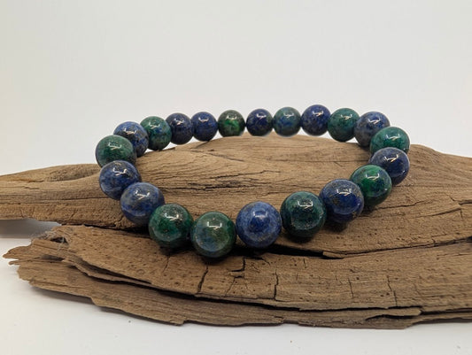 Chrysocolla Bracelet – 8mm Polished Beads - Legacy Crystals and Minerals