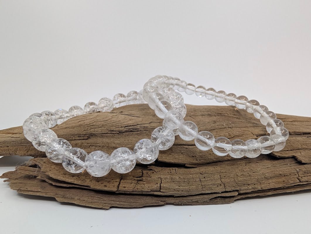 Clear Crackle Quartz Bracelet — 6mm & 8mm Beads - Legacy Crystals and Minerals