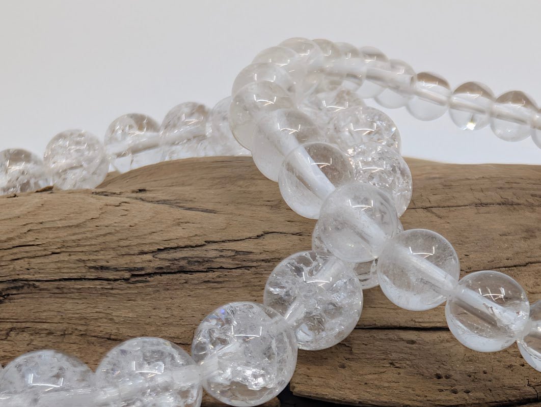 Clear Crackle Quartz Bracelet — 6mm & 8mm Beads - Legacy Crystals and Minerals